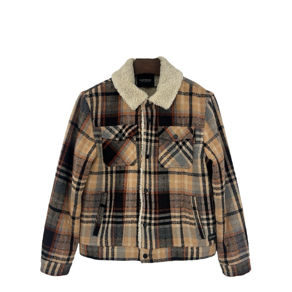 Scotch & Soda Sherpa-Lined Wool-Blended Plaid Trucker Barn Coat SZ L